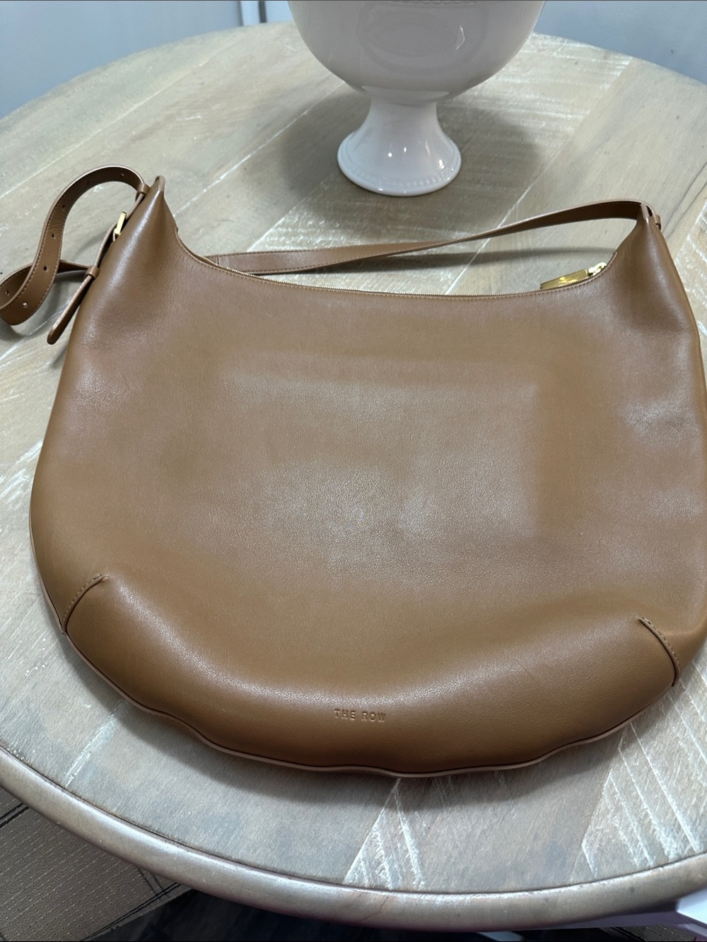 The Row Camel Brown Curved Leather Shoulder Bag
